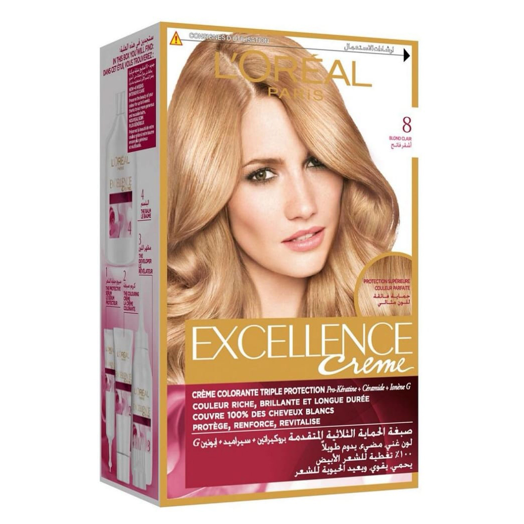 L’Oréal Paris Excellence Crème Blond Clair 8 – Coloration Permanente (1 application) L’Oréal Paris Excellence Crème Blond Clair 8 – Coloration Permanente (1 application)